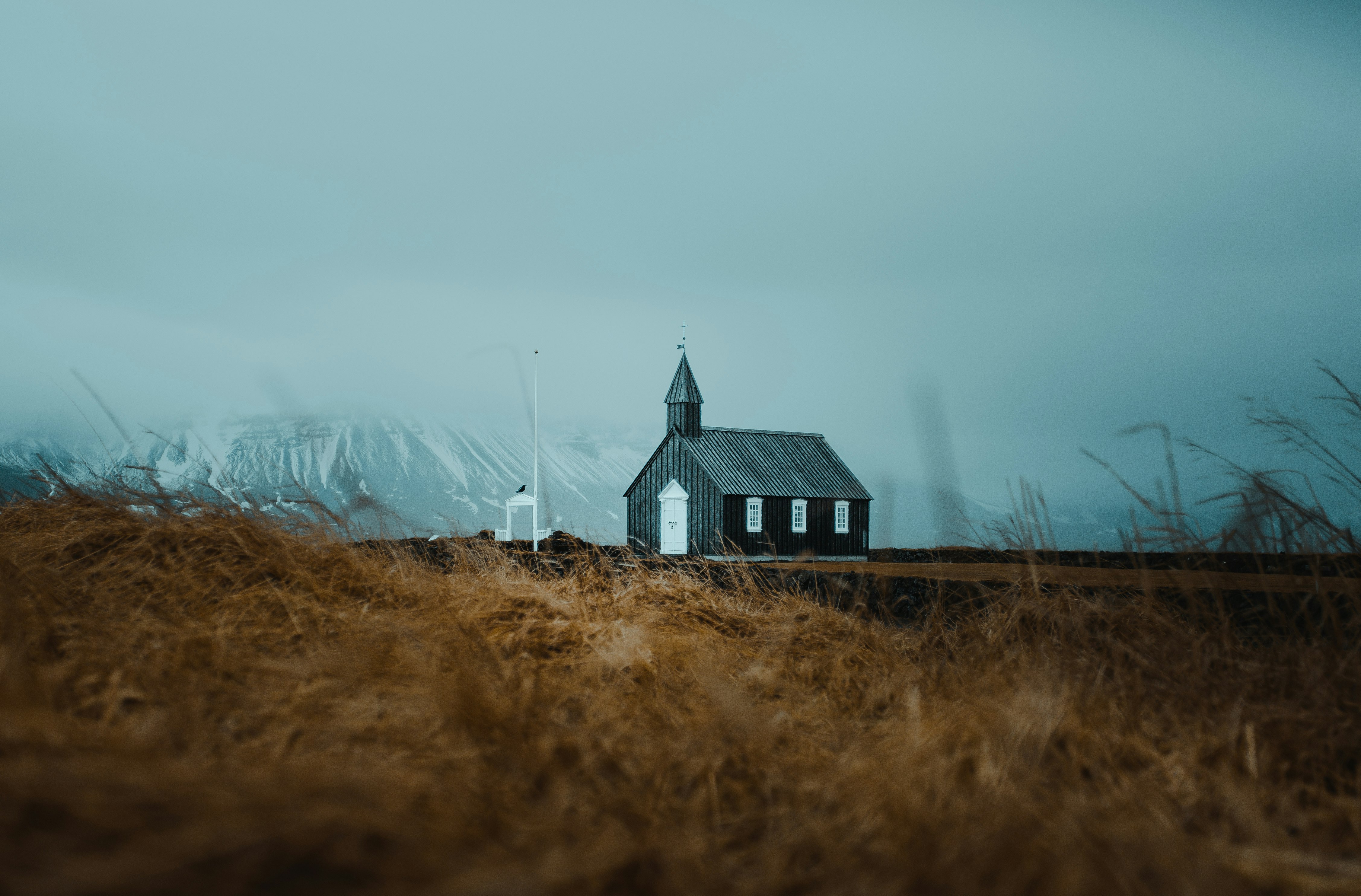 black and white house on brown grass field during daytime